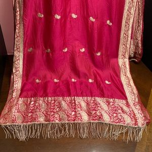 Vintage Stole Wrap with gold embroidery and metallic fringe.